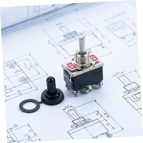 Four Pack Toggle Rocker Switches With Pin Position For Electrical Control Buttons, Heavy Duty Switches For Industrial Equipment, Circuit Assembly And Home Power Switching, Easy Wiring, Durable And Reliable Performance, metal toggle switch on blueprint