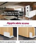 Adjustable Wall Mounted Barn Door Guide for Grooved and Non Grooved Doors, white, easy to install, shown on wood doors
