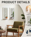Solid Wood Farmhouse Candle Sconces Set Of Two Wall Mount Holders With Mirrored Backdrop in home decor with plants.