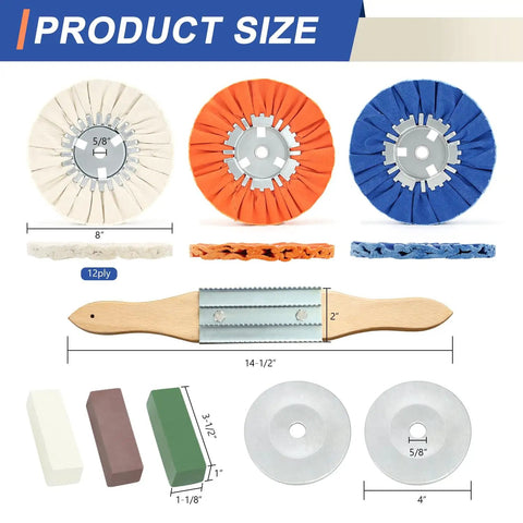 Eight Inch Airway Buffing Wheel Kit For Angle Grinder With Three Buffing Wheels Three Polishing Compounds and Rake