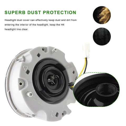 Headlight Dust Caps 2 Pack Waterproof Sealing Covers For H4 LED Headlights, close-up view of dustproof protective cap