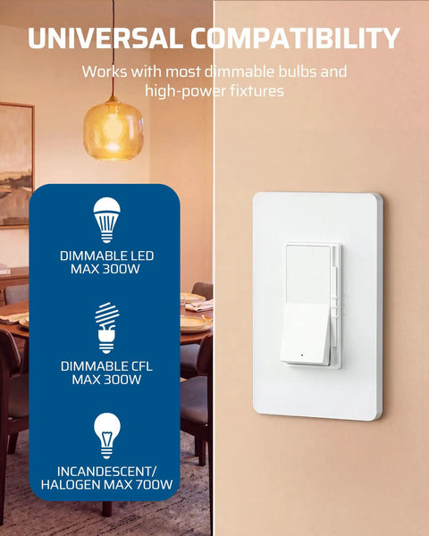 No Sweat Single Pole Three Way Slide Dimmer Light Switch With No Neutral Required For Smooth Led Cfl And Halogen Bulbs Dependable House Wall Control Box mounted on wall.