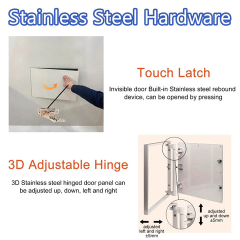 Metal Access Panel For Plumbing With Hidden Magnetic Catch Tileable Design And 19.7 By 11.8 Inches, touch latch and adjustable hinge