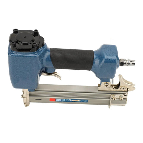 Heavy Duty Cast Aluminum Air Brad Nailer with easy grip design, ideal for woodworking and trim applications.