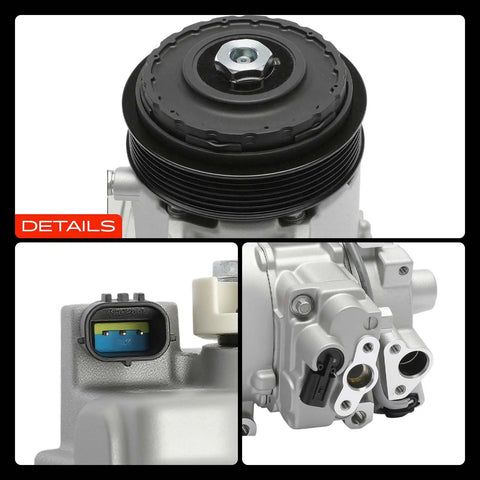 Top Rated AC Compressor With Clutch Pulley Assembly For Subaru Legacy And Outback 2013 Through 2019 2.5L H4 Engine close-up view showing details and connections.