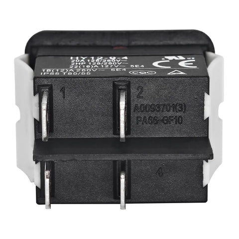 Back view of Beefy Heavy Duty Rocker On Off Switch 4 Pin IP55 125/250V 20A 2HP for welding machines and household appliances