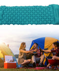Inflatable Sleeping Pad For Camping And Backpacking With Built In Pump Peacock Blue mat above campers by tents
