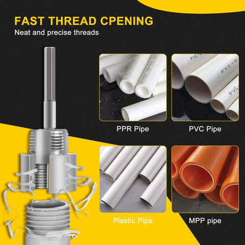 Kick Butt On Your Plumbing Projects With This Awesome 2 Piece Pipe Threading Tool Set Featuring Integrated Internal And External Threads For 1/2 Inch And 3/4 Inch Pipes Perfectly Compatible With Electric Drills For Quick And Easy Diy Home Repair Or. Image shows versatile threading options for various pipe materials.