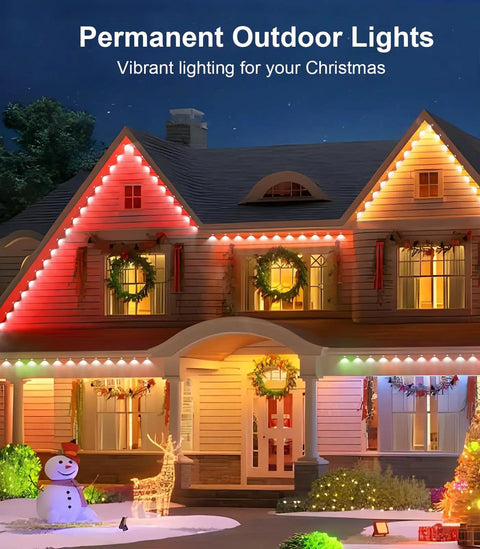 32.8 Foot RGB LED Strip Lights With Music Sync For Bedroom Living Room And Parties on house exterior Christmas
