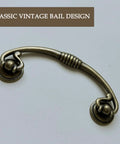 Vintage Bail Drawer Pulls 4 Pack Antique Brass Drop Handles for Dresser Cupboard close-up