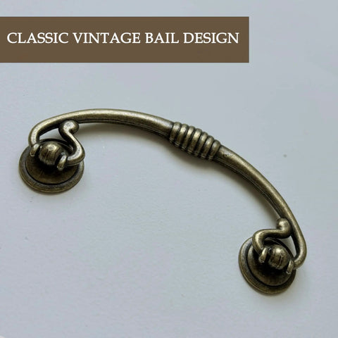 Vintage Bail Drawer Pulls 4 Pack Antique Brass Drop Handles for Dresser Cupboard close-up
