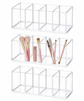 Clear Acrylic Desk Organizer Set 3 Pack With 4 Compartments Holds Pens Pencils Markers Rulers Makeup Brushes And Small Office Supplies