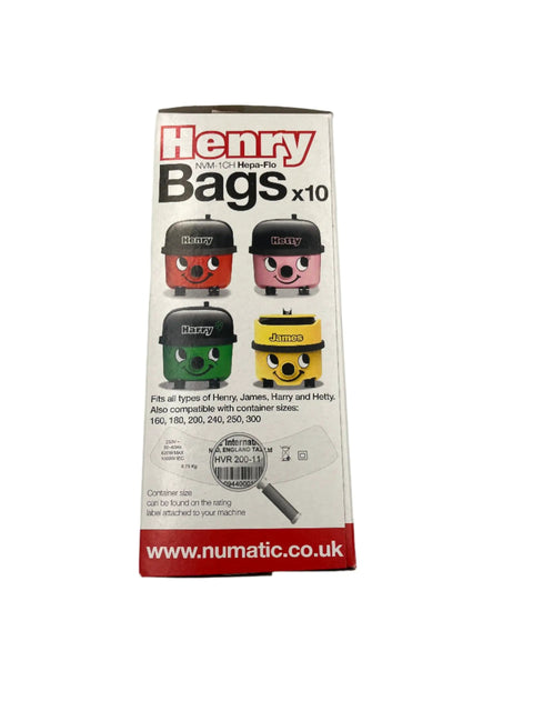NVM-1CH HepaFlo Dust Bags for Henry and James Vacuum Cleaners Pack of 10 Boss Replacement Bags box with vacuum cartoon images