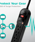 Two Pack Six Outlet Surge Protector Power Strips With Four Foot Cord 900 Joules Overload Protection Lighted Switch Black