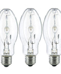 Three Pack 100W Metal Halide Bulbs ED17 Medium Base Clear Glass, 14000 Lumen Output, 10000 Hour Life, MH100/U/MED HID Lamps