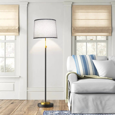 Living room with floor lamp featuring Drum Lampshade Set For Table And Floor Lamps Natural Linen Replacement Shades