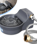 No Brainer Automatic Dog Water Dispenser With Heavy Duty Anti Tip Bracket, 68 Oz Outdoor Pet Water Bowl filled with water