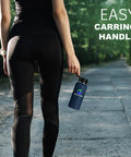 Woman walking with Custom Printed 32oz Stainless Steel Double Wall Insulated Tumbler Water Bottle With Lid And Straw.