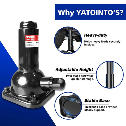 2 Ton Spiral Car Jack With Telescoping Handle, Swivel Top Mechanical Bottle Jack on display, highlighting features and design.