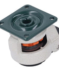 Heavy Duty 2200 Lbs Retractable Caster Wheels With 360 Degree Swivel And Custom Height Adjustability For Workbenches Furniture And Lab Gear close-up of caster with green plate and orange detailing.