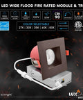 4 Inch Square LED Flood Fire Rated Module & Trim, 15W, Dimmable, Bronze Trim, 1000 Lumens, Ideal for Wet Locations.