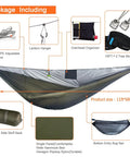 Double Camping Hammock With Mosquito Net Ridgeline And Straps 11Ft Lightweight Nylon Ripstop shown with package contents