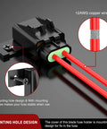 Boss Level Tank Tough Heavy Duty Inline Fuse Holder 6 Pack showing 12AWG wires and mounting hole design for stable installation.