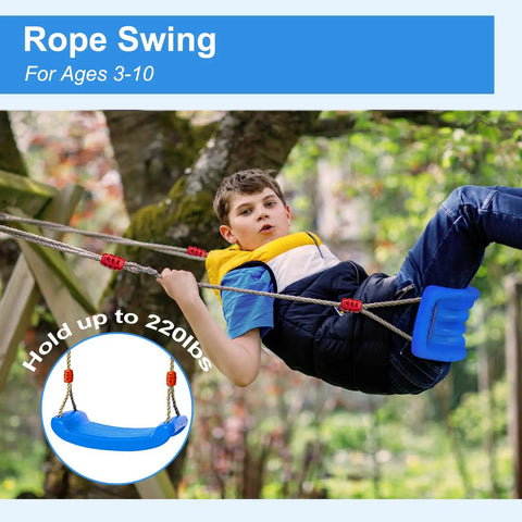Child enjoying a Kids Outdoor Swing Seat With Extra Thick Rope And Adjustable Height From Fifty Five To Seventy One Inches outdoors.