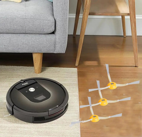 Side Brush Replacements For Roomba Vacuum Cleaners 900 800 700 600 Series And 960 980 985 860 870 877 6 pack with robot on floor