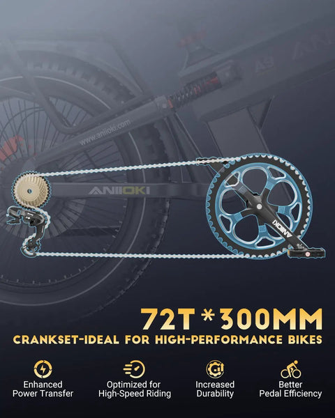 Badass 6000W Dual Motor Fat Tire Electric Bike For Adults Packed With An 80Ah Battery showcasing the 72T crankset and drivetrain components.