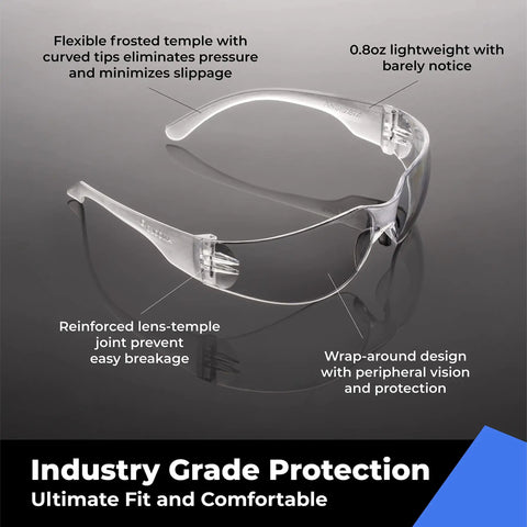 Top Shelf Hex Shank Drill Bit Combo Paired With Clear Impact Resistant Safety Glasses Bulk Quick Change Bits For Power Tools And Drivers Jobsite Ready To Roll, clear safety glasses with flexible temple design.