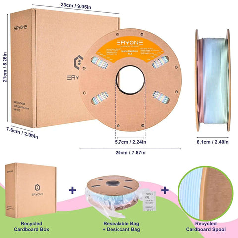 Matte Rainbow PLA Filament 1.75mm +/-0.03, Multicolor Macaron Spool 1KG in box and spool, fast color change, tangle-free, matte finish