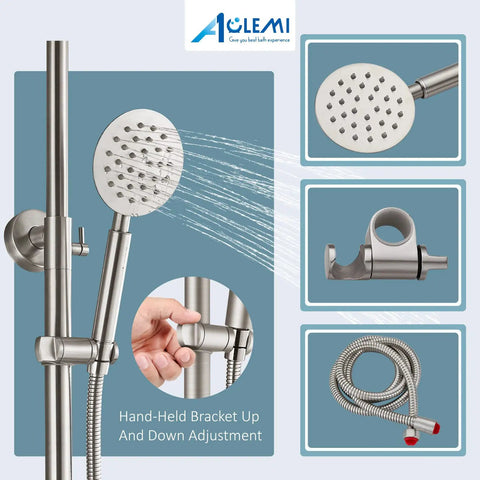 Outdoor Shower Setup Kit In 304 Stainless Steel With Brushed Nickel Finish 8 Inch Rain Shower Head and Hand Spray