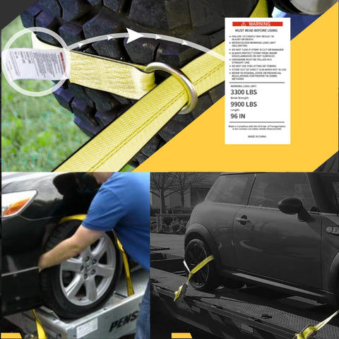 Four Pack 2 Inch By 96 Inch Tie Down Straps Kit With J Hook Ratchets And Wear Pads securing vehicles in transport