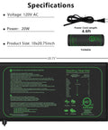 Seedling Heat Mat For Indoor Home Gardening And Seed Starting, 10 x 20.75 Inch Plant Heating Pad with specifications and MET certified logo