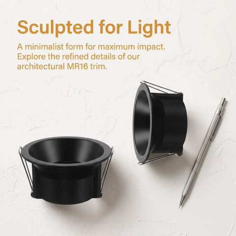 Operitacx Black Metal MR16 Downlight Housing, Fits 1.57" Cut-Out, 3.3" OD, decorative round trim for architectural lighting.