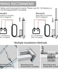 Wiring diagram and installation methods for 12V Beefed Up Heavy Duty Linear Actuator 225 Lbs 1000 N 6 Inch Silent IP65 With Brackets.