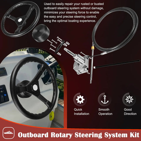 Rotary Marine Steering System Kit with 15 Feet Steering Cable and 13.5 Inch Wheel for Old School Mechanical Manual Steering
