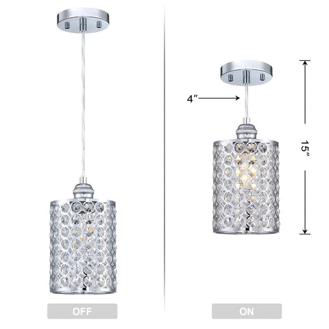 3 Pack Crystal Pendant Light With Polished Nickel Finish And Opal Polyhedral Shade For A Modern Bar Vibe In Dining Room And Living Room Ceiling Fixture UL Listed E26 LED Ready Hardwired Dimmable With Optional Dimmer Sloped Ceiling Compatible showing dimensions