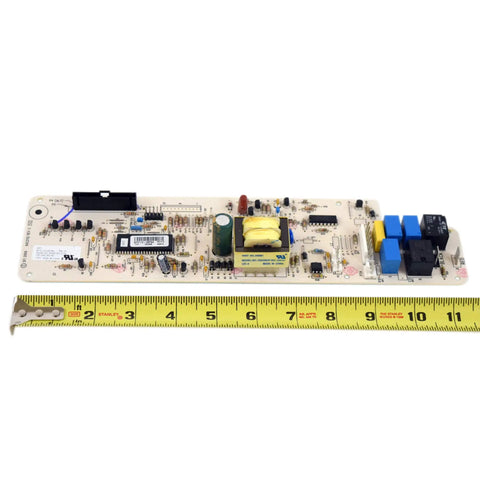 Genuine OEM Main Control Board 5304504655 Gray Replacement Part shown with measurement tape for DIY appliance repair.