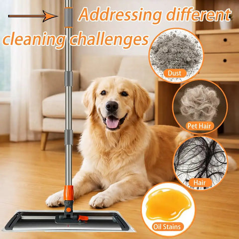 Heavy Duty 17 Inch Microfiber Flat Mop Built Like A Tank For No Sweat Floor Care with pet-friendly features and handles cleaning challenges.