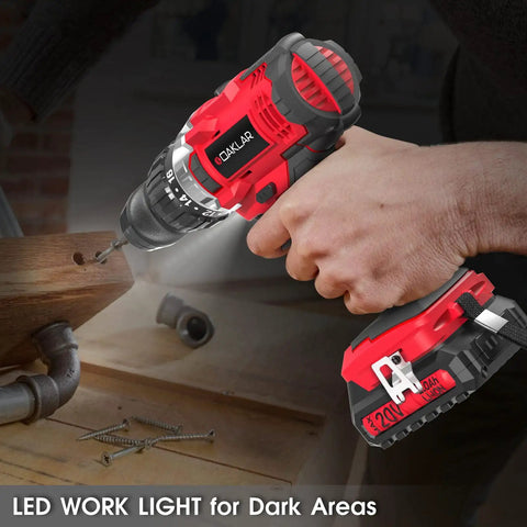 Person using 20V Cordless Drill And Impact Driver Combo Kit With Half Inch Hammer Drill And Quarter Inch Impact Driver on wood