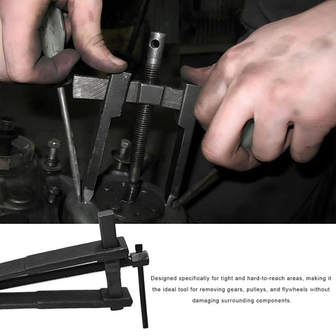 Two Jaws Bearing Puller 8 Inch Adjustable Steel Removal Tool For Auto Gear Work in use on a mechanical component