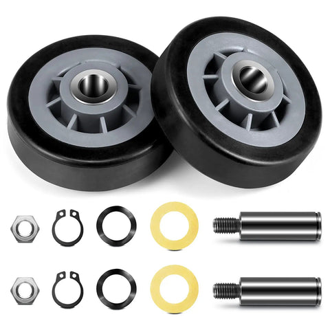 Real Deal Dryer Drum Support Roller Kit Two Pack includes heavy duty rollers and hardware for Maytag and Admiral appliances.