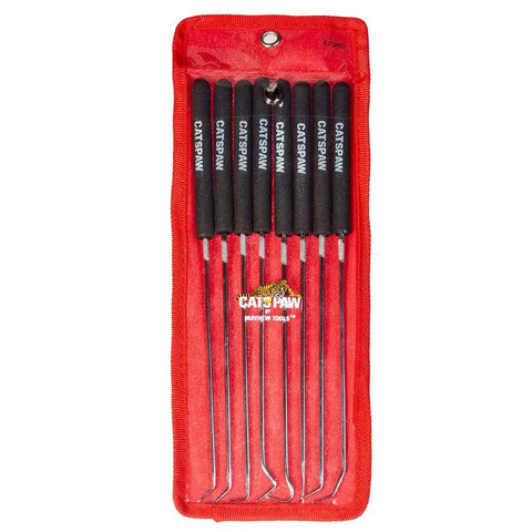 Hook And Pick Tool Set Nine And Three Quarters Inch Long Eight Piece Pro Grade Multi Use Kit in red pouch