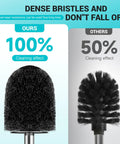 Comparison of Compact Toilet Brush With Stainless Steel Handle And Hidden Base showing dense bristles and cleaning effect.