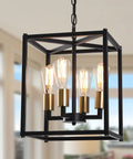 Lantern Pendant Light 4 Light Gold Chandelier With Farmhouse Industrial Cage Frame Cozy Modern Ceiling Hanging Fixture