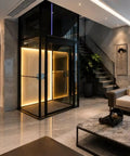 Hassle Free Residential Home Elevator No Pit Or Machine Room For Existing Homes, compact glass lift in modern interior.