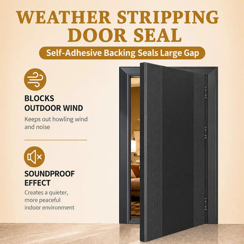 32 Foot Self Adhesive Foam Weather Stripping For Doors And Windows D Shape Draft Stopper Tape keeps outdoor wind out of a door seal.