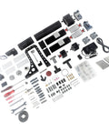 FTVOGUE 10 In 1 Mini Lathe Combo Machine Tool accessories and components layout including motors, tools, and mounting parts.